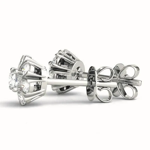 Round Cluster Diamond Stud Earrings with Prong Setting White gold