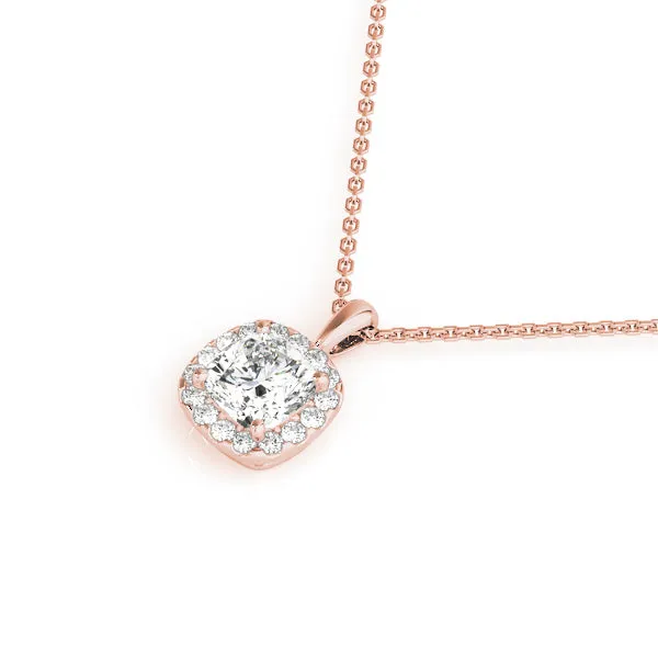 Cushion Halo Diamond Pendant with Four-Prong Setting Rose gold