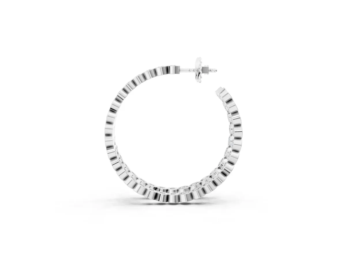 Round Diamond Bezel-Set Inside-Out Large Hoop Earrings Platinum