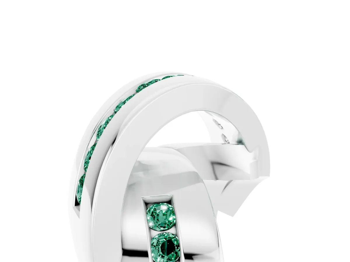 Pavé Round Green Sapphire Crossover Band with Channel Setting Platinum