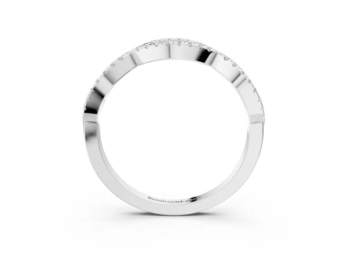 Round Diamond Marquise Halo Twist Band with Pavé Setting Silver