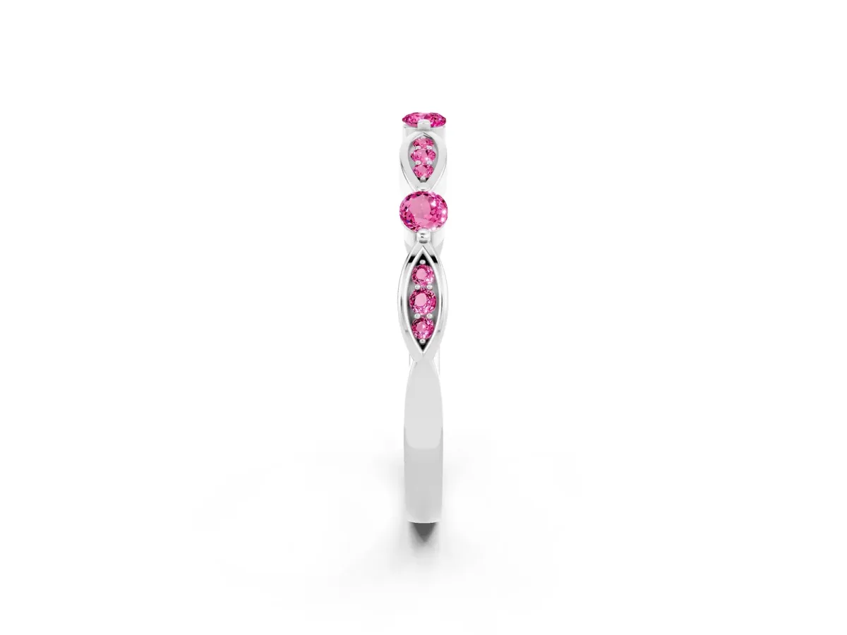 Marquise and Round Pink Sapphire Milgrain Band with Bezel Setting Silver