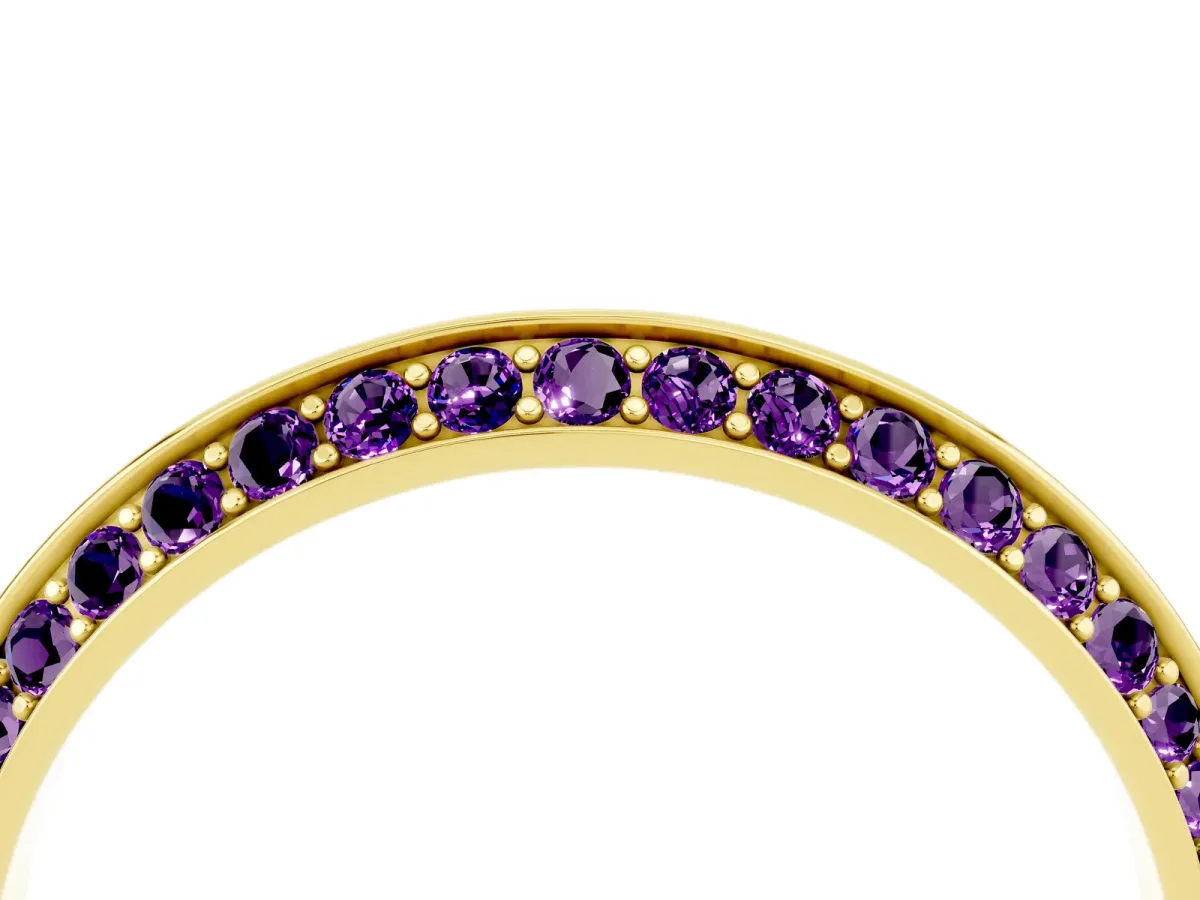 Double Row Pavé Round Amethyst Eternity Band with Channel Setting Yellow gold