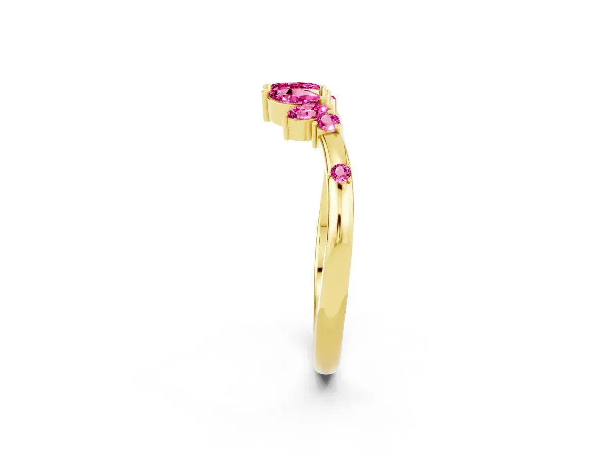 Open Marquise Cluster Pink Sapphire Band with Prong Setting Yellow gold