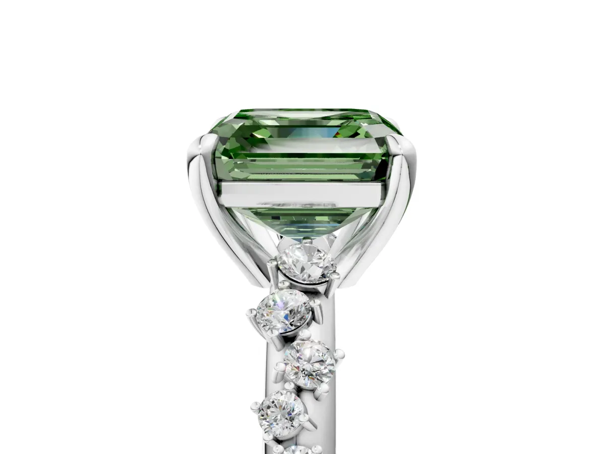 Fancy Green Asscher Cut Cut Diamond Vine Band with Four-Prong Setting Platinum
