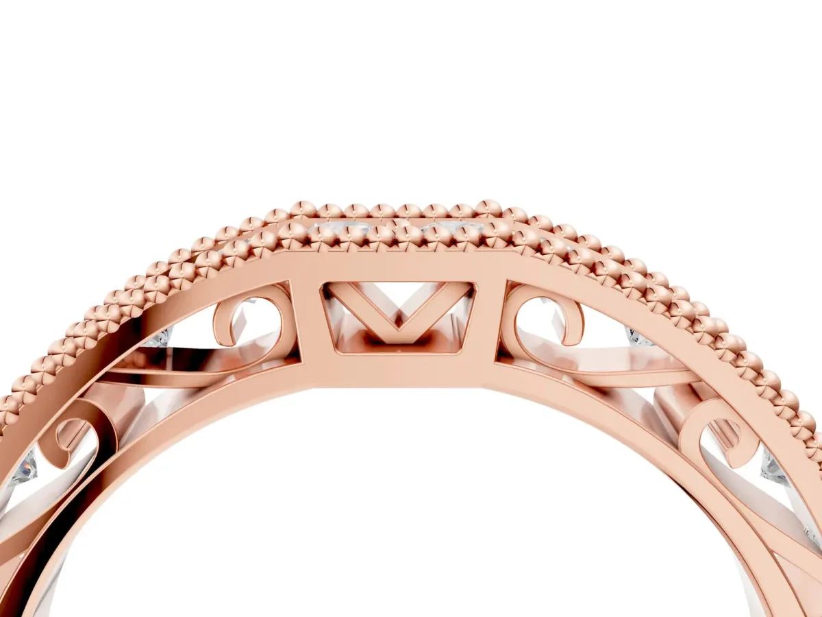 Milgrain Round Diamond Pavé Chevron Band Rose gold