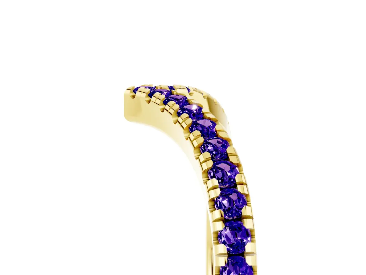 Pavé Round Tanzanite V-Shaped Chevron Band with Shared Prong Setting Yellow gold