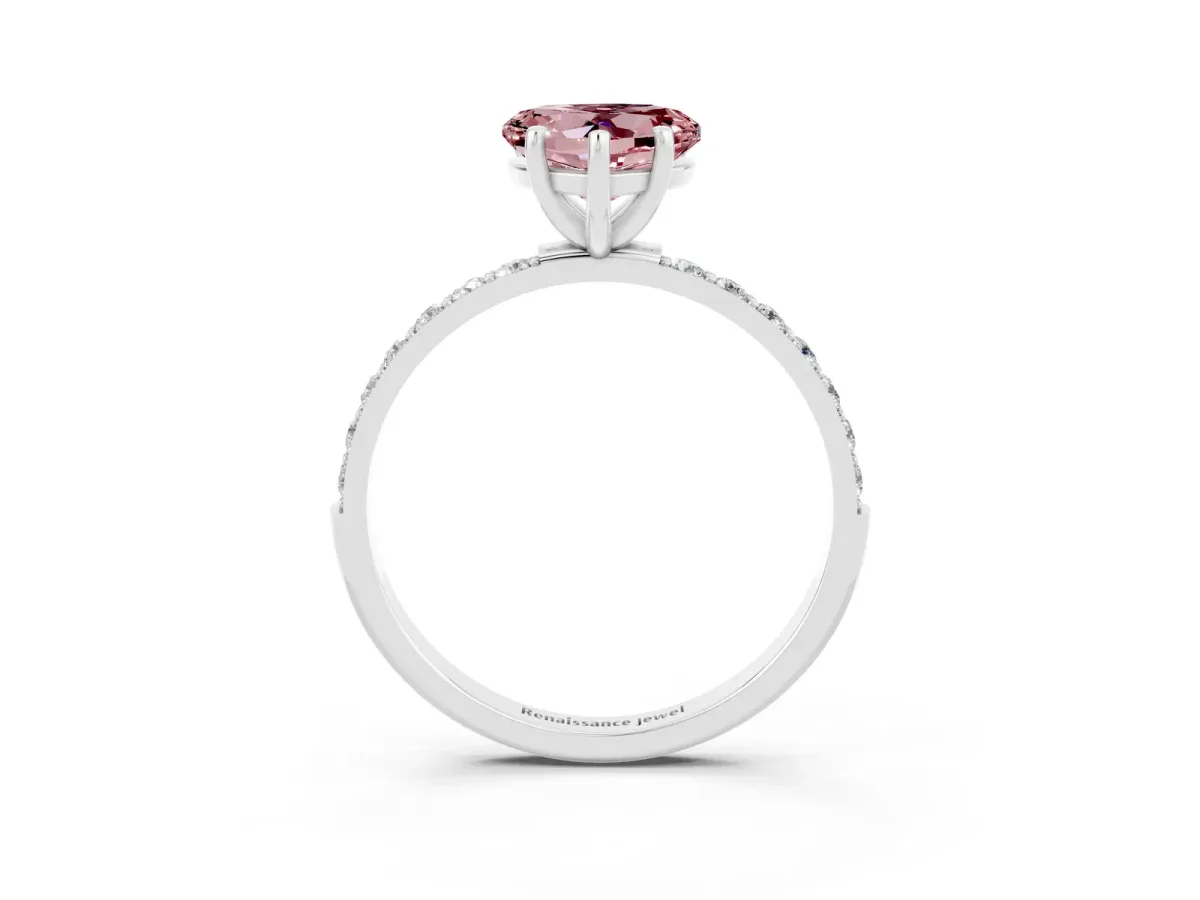 Heart Cut Morganite Solitaire Ring with Round Pavé Band and Prong Setting Silver
