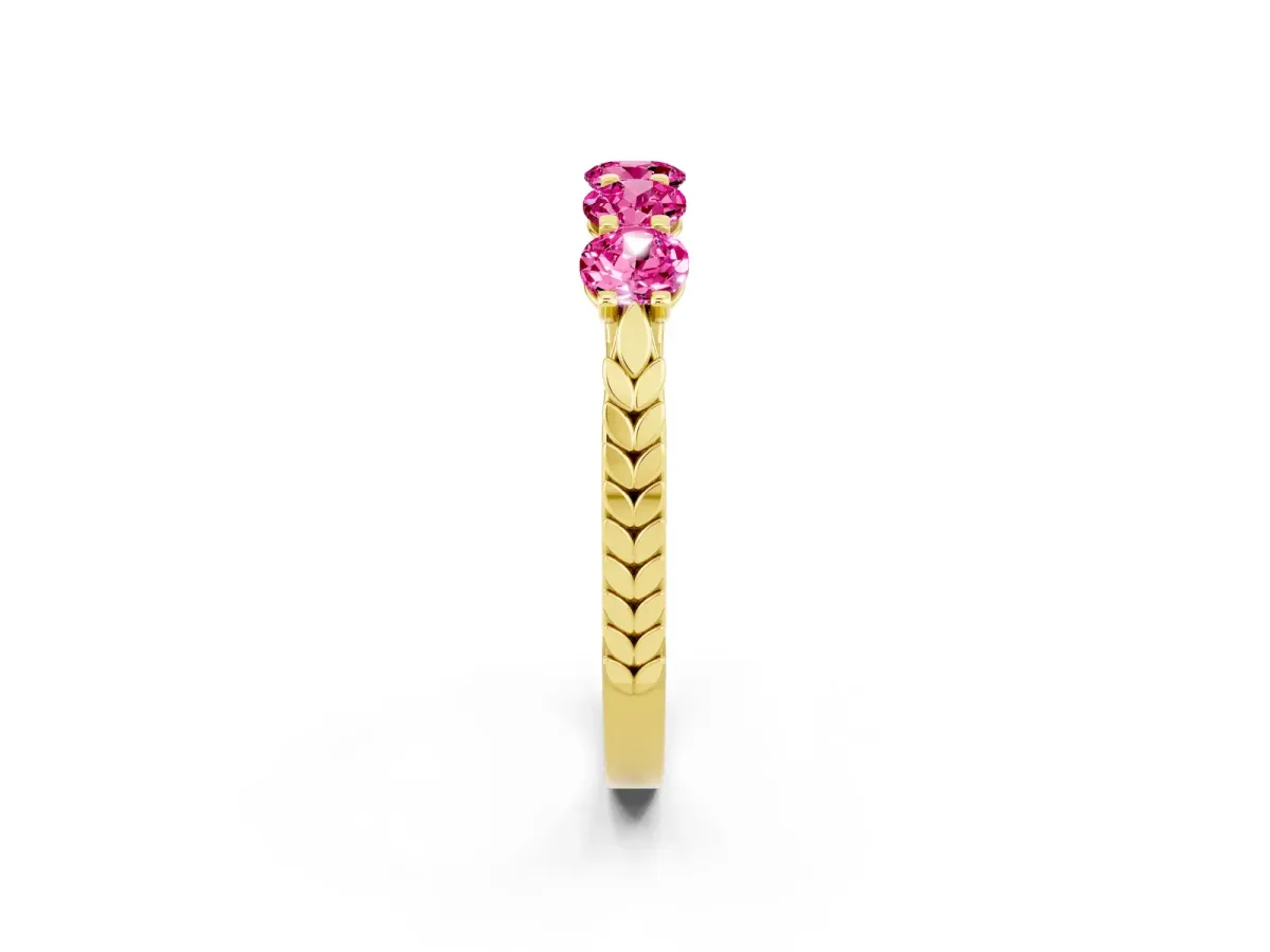 Five-Stone Round Pink Sapphire Prong-Set Band Yellow gold