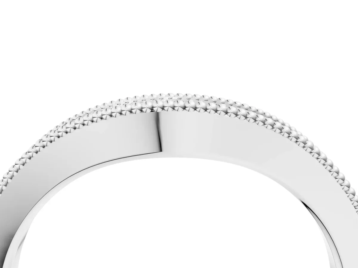 Pavé Round Diamond Contour Band with Milgrain Edge Silver