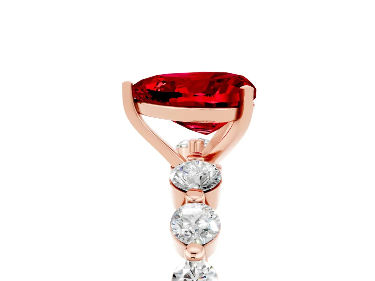 Heart Cut Solitaire Ruby Ring with Pave Band and Four-Prong Setting Rose gold