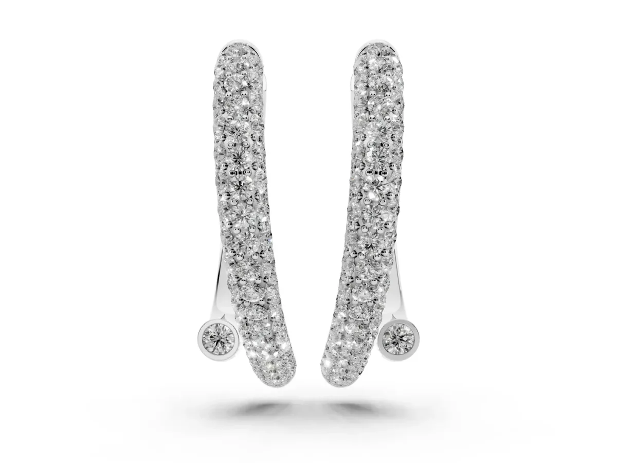 Round Diamond Vega Bypass Hoop Earrings Platinum