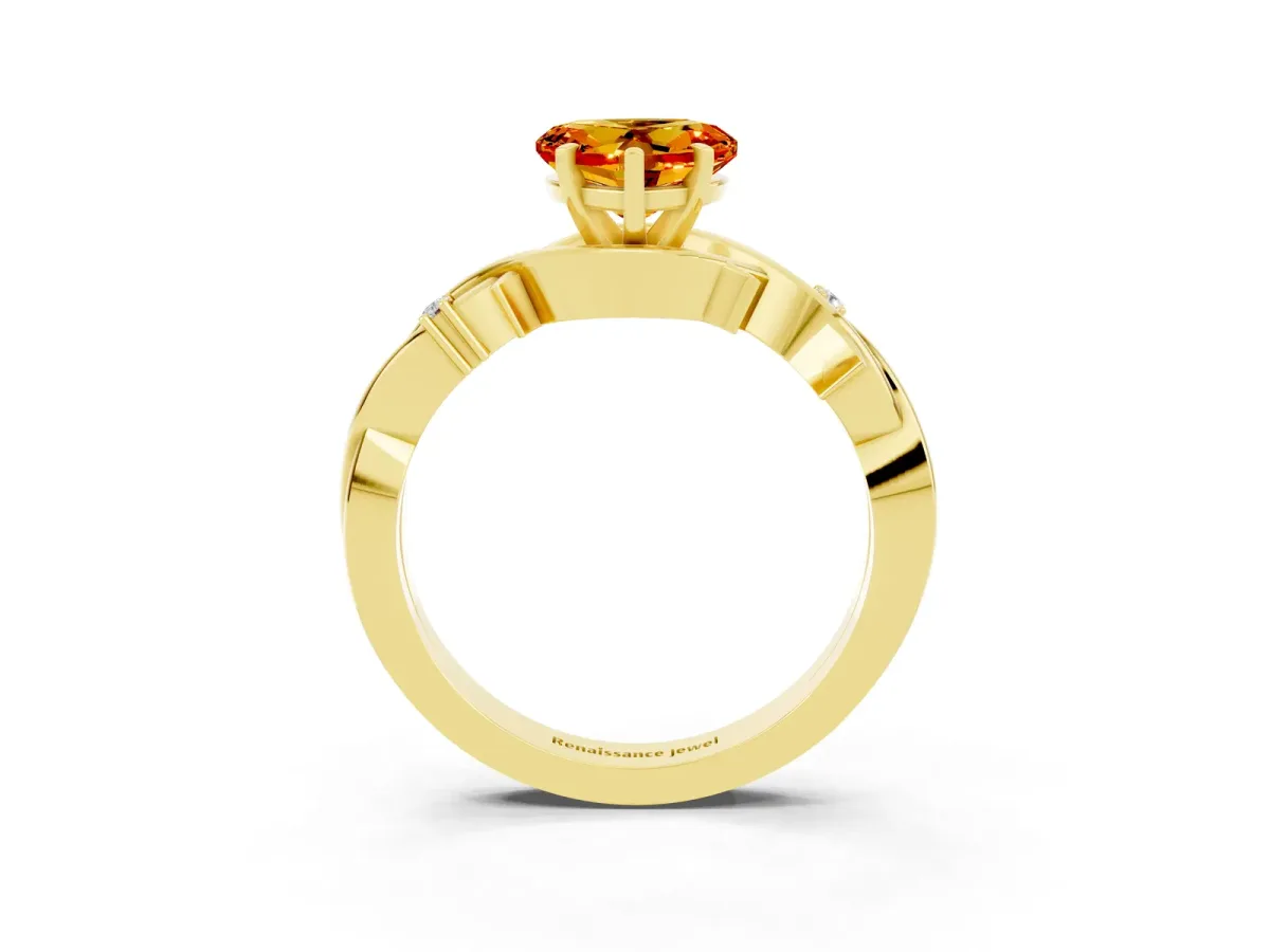 Heart Cut Citrine Solitaire Ring with Twisted Band and Prong Setting Yellow gold