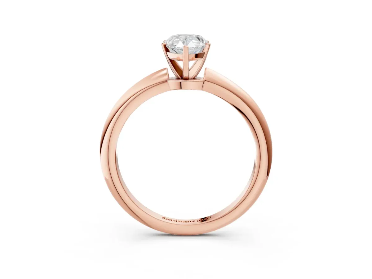 Pear Cut Diamond Solitaire Ring with Six-Prong Setting and Classic Band Rose gold