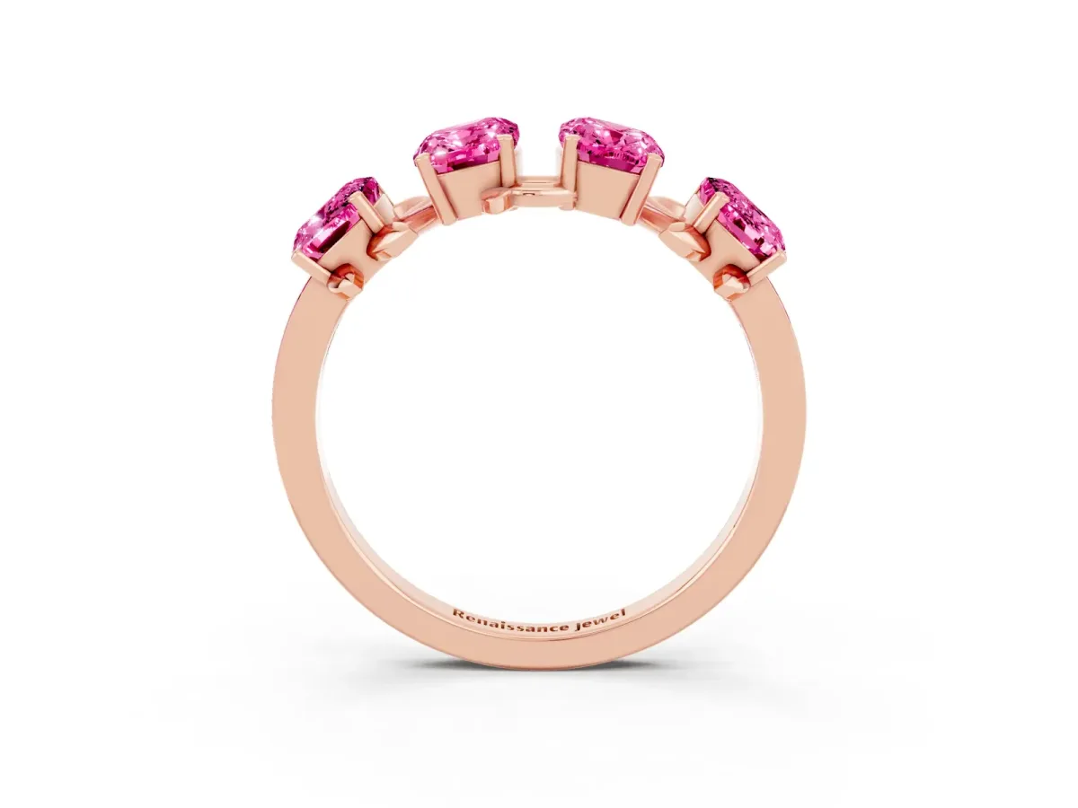 Emerald Cut Pink Sapphire Prong-Set Half Eternity Band Rose gold