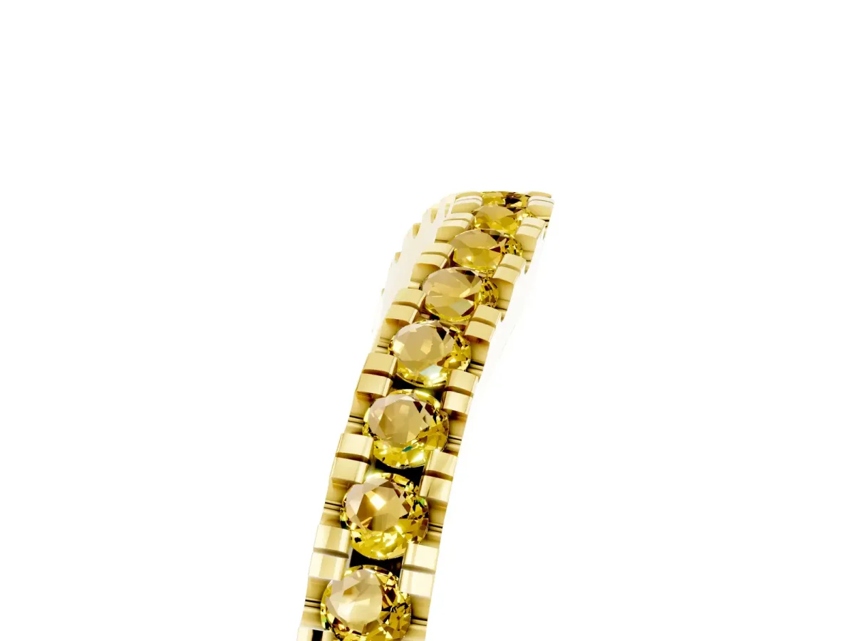 Round Yellow Sapphire Pavé Curved Band with Shared Prong Setting Yellow gold