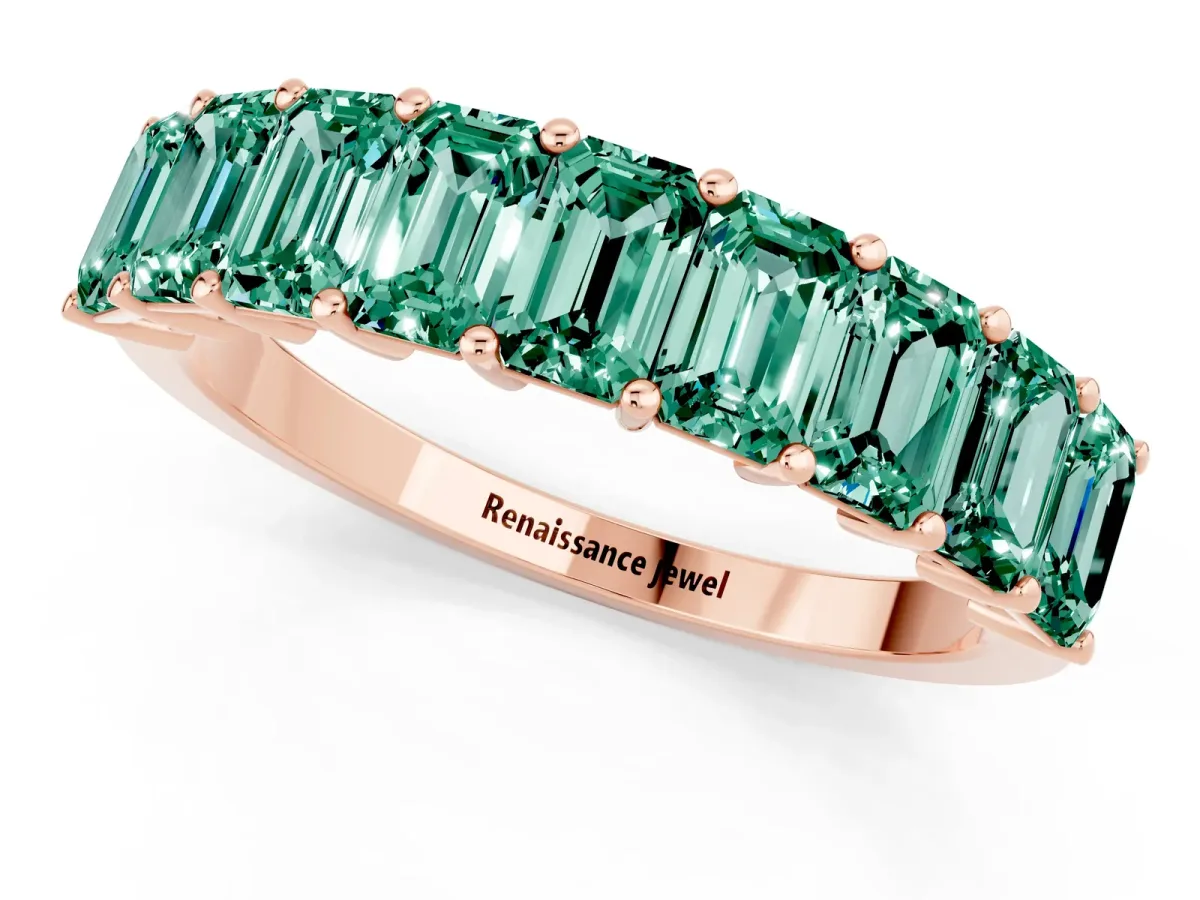 Emerald Cut Green Sapphire Prong-Set Eternity Band Rose gold