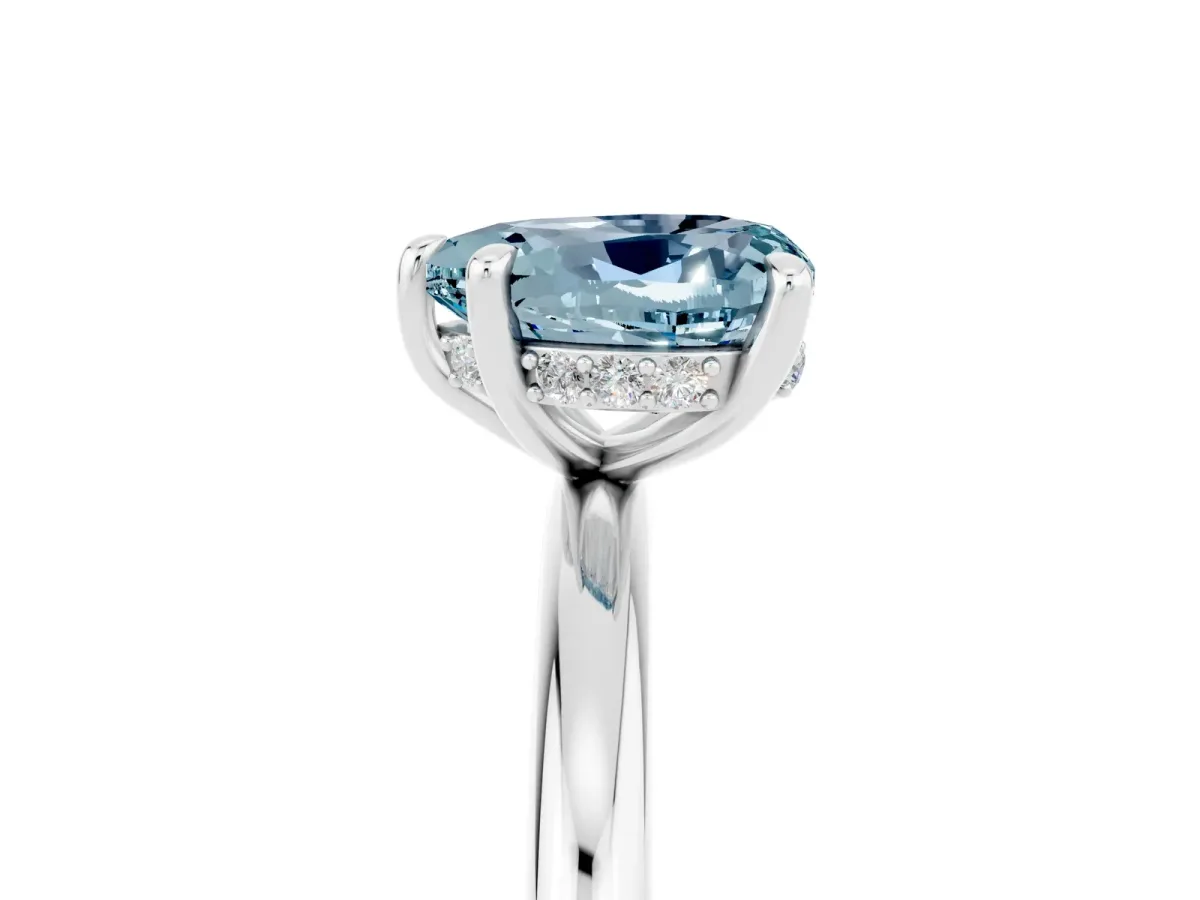 Heart Cut Aquamarine Solitaire Ring with Thin Band and Four-Prong Setting White gold