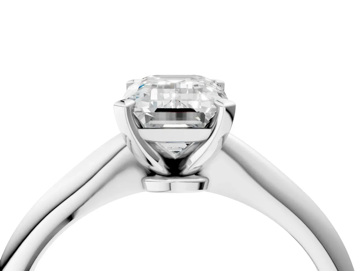 Emerald Cut Diamond Solitaire Engagement Ring with Classic Band and Four-Prong Setting Platinum