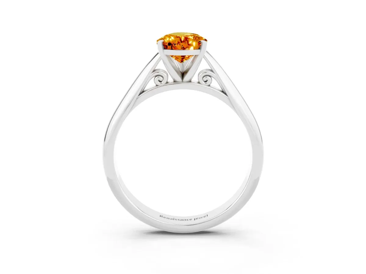 Pear Cut Citrine Solitaire Engagement Ring with Cathedral Setting and Four-Prong Mount White gold