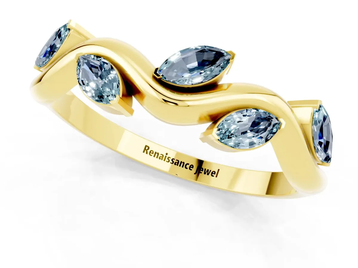 Marquise Aquamarine Twisted Band with Prong Setting Yellow gold