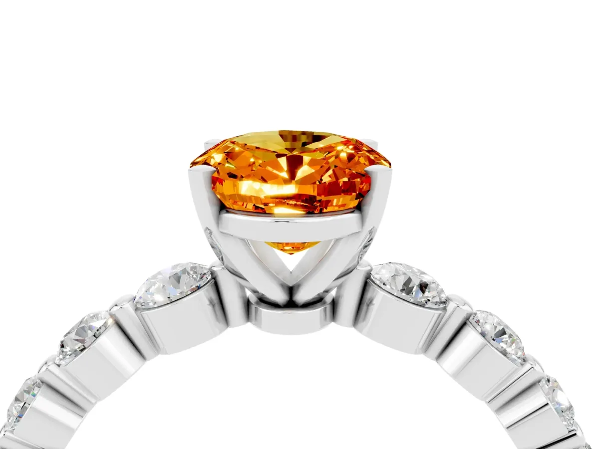 Oval Cut Solitaire Citrine Ring with Pave Band and Four-Prong Setting Silver