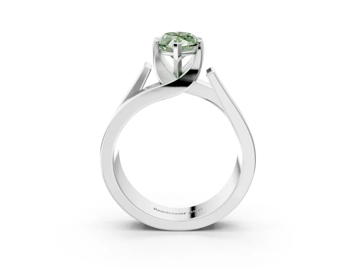 Fancy Green Modern Tension Set Marquise Cut Diamond Solitaire Wide Band Ring Silver
