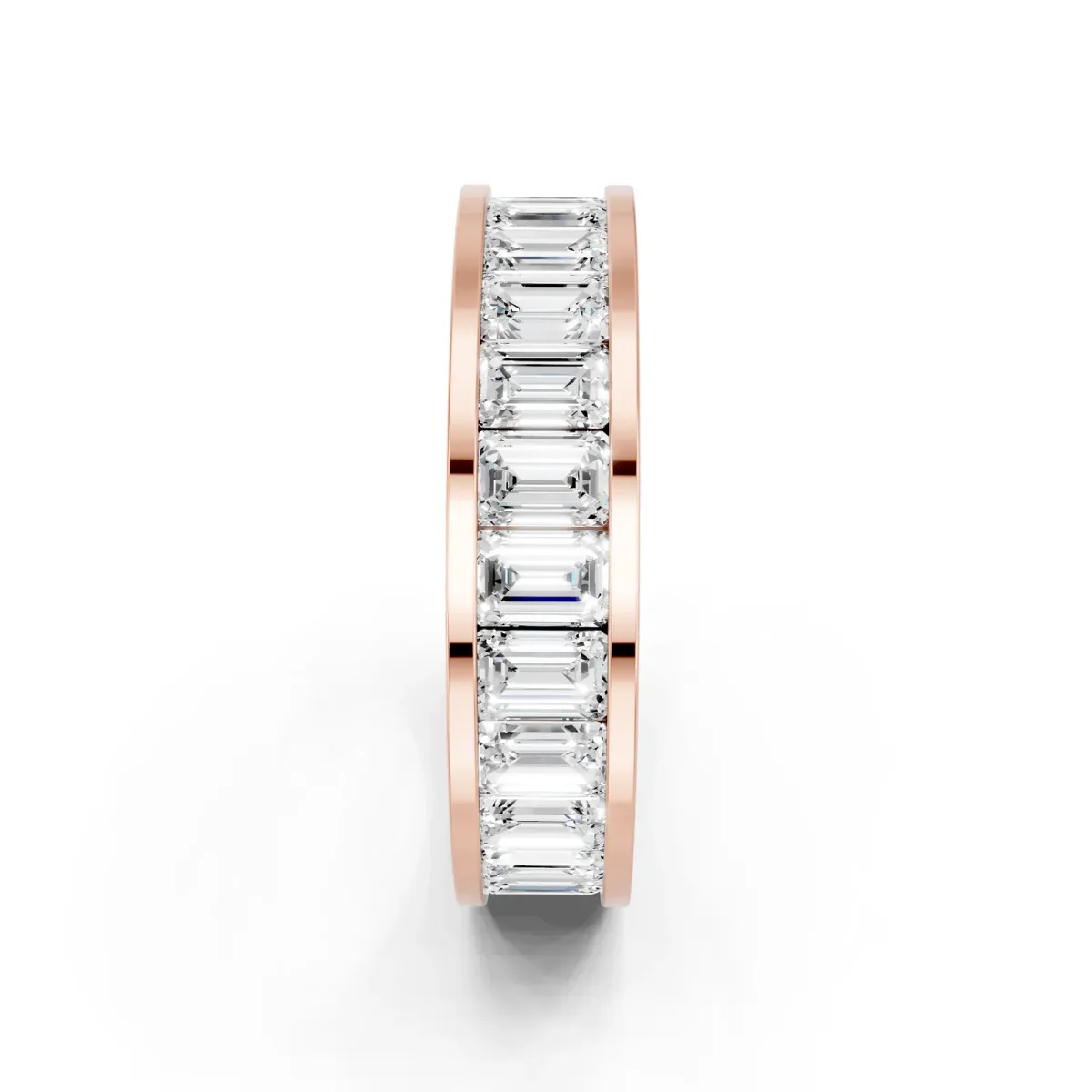 emerald Cut eternity band with channel set Rose gold