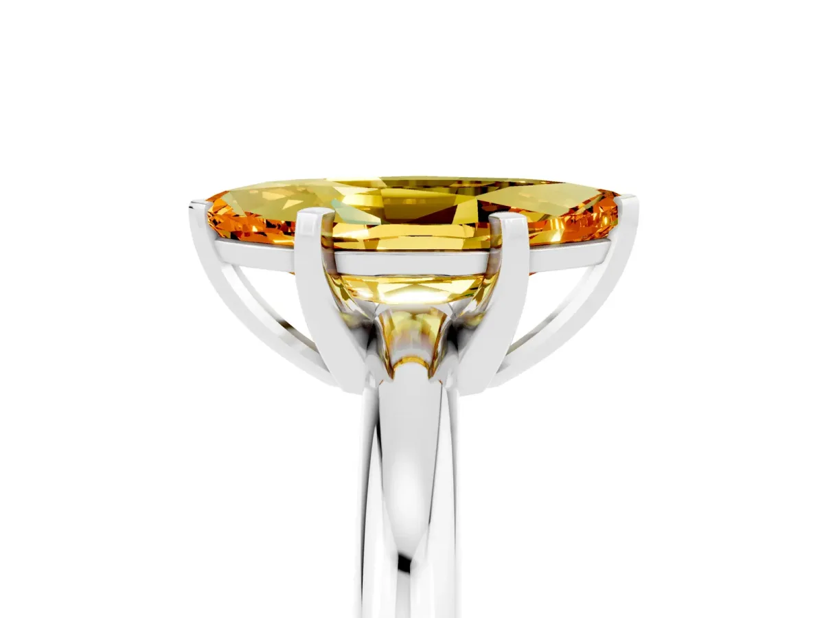 Marquise Cut Citrine Solitaire Engagement Ring with Round Band and Four-Prong Setting Silver
