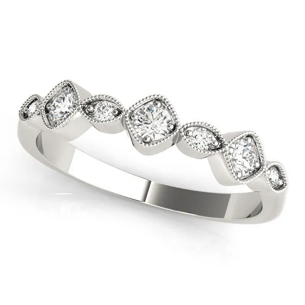 Milgrain Bezel Set Round and Marquise Diamond Half Eternity Band Silver