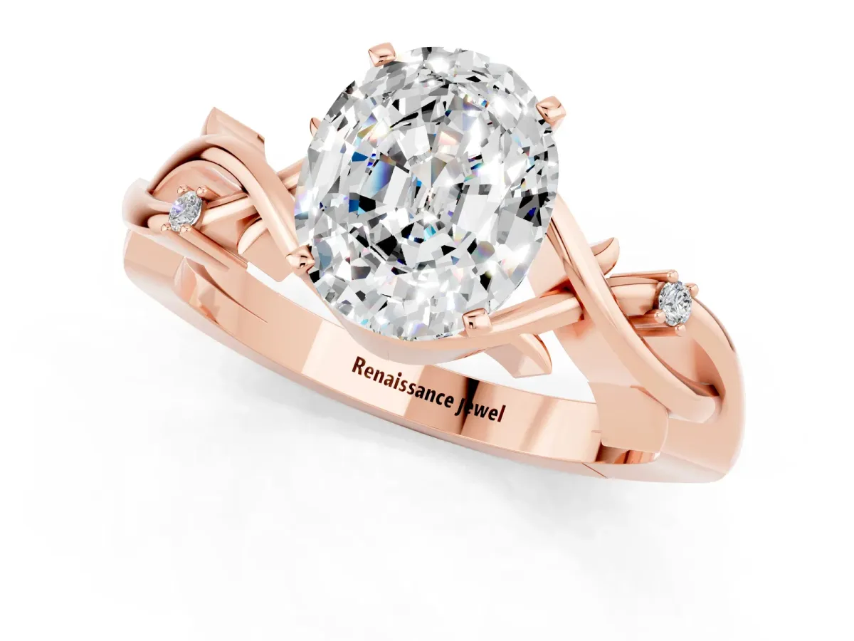 Oval Cut Moissanite Solitaire Ring with Twisted Band and Prong Setting Rose gold