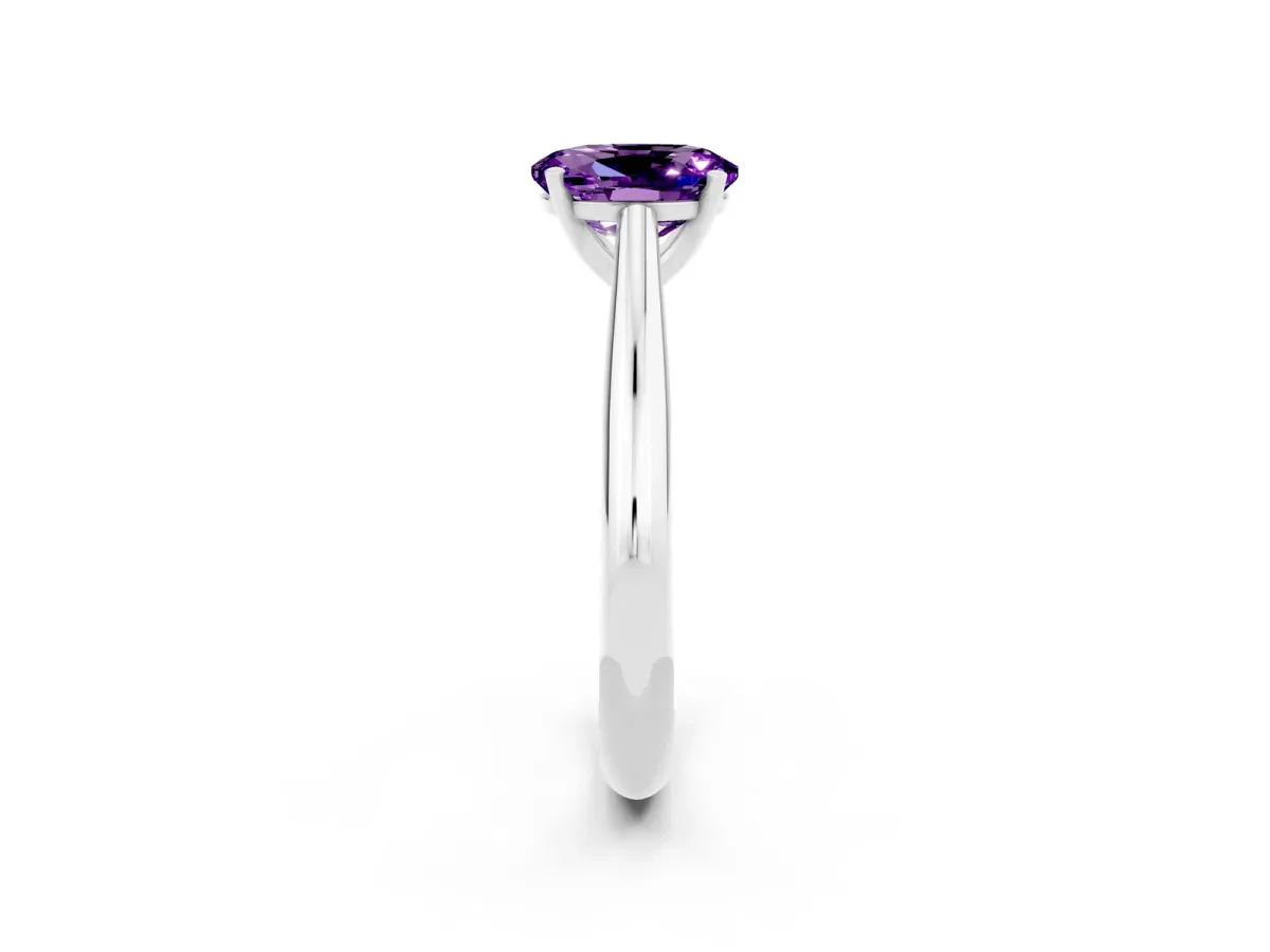 Oval Cut Amethyst Solitaire Engagement Ring with Cathedral Setting and Four-Prong Mount White gold