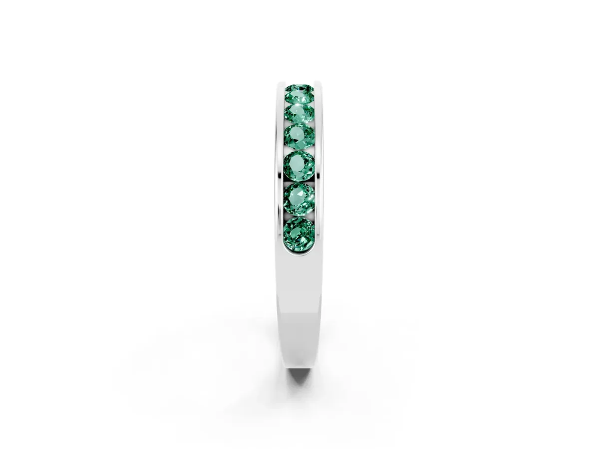 Channel Set Round Green Sapphire Eternity Band Silver