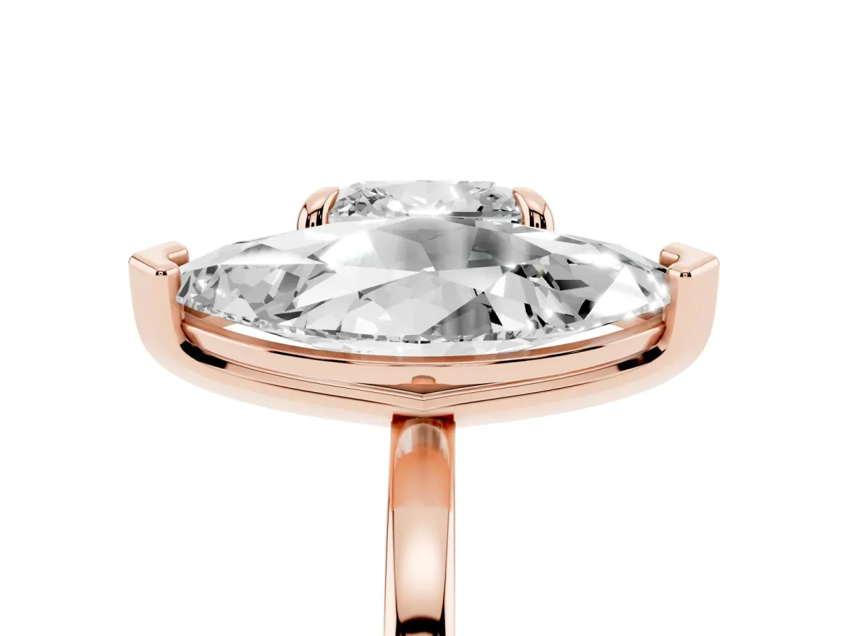 Cushion and Marquise Toi Moi Ring with Prong Setting and Plain Band Rose gold