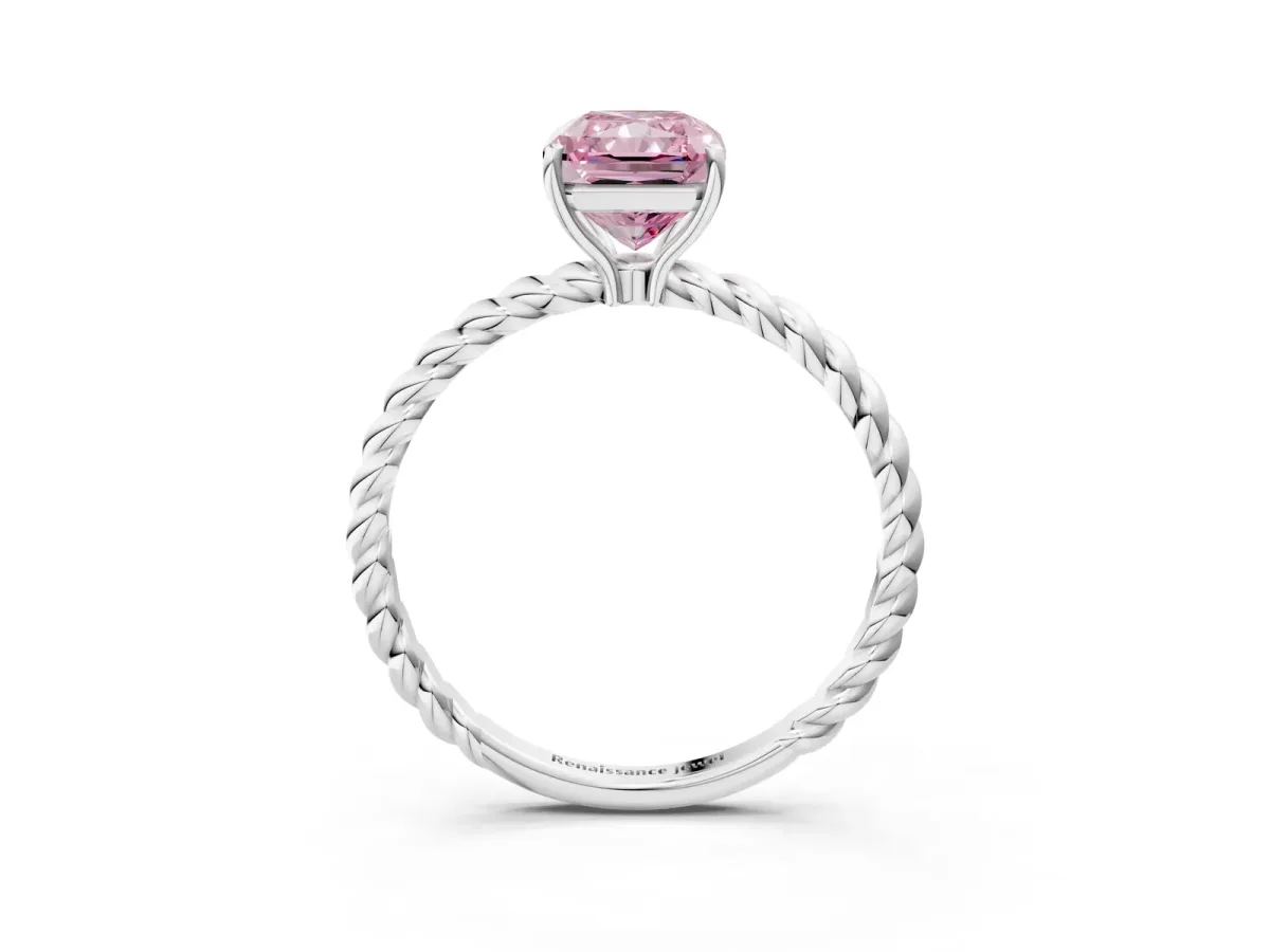 Fancy Pink Radiant Cut Solitaire Twisted Band 4-Prong Ring Platinum