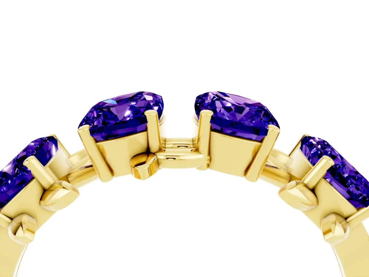 Emerald Cut Tanzanite Prong-Set Half Eternity Band Yellow gold