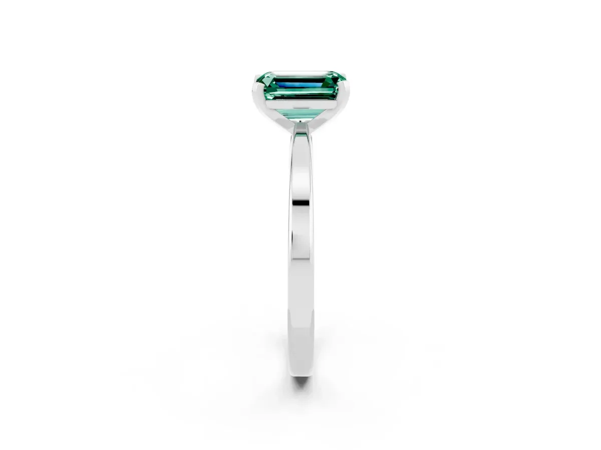 Emerald Cut Green Sapphire Solitaire Engagement Ring with Classic Band and Four-Prong Setting Silver