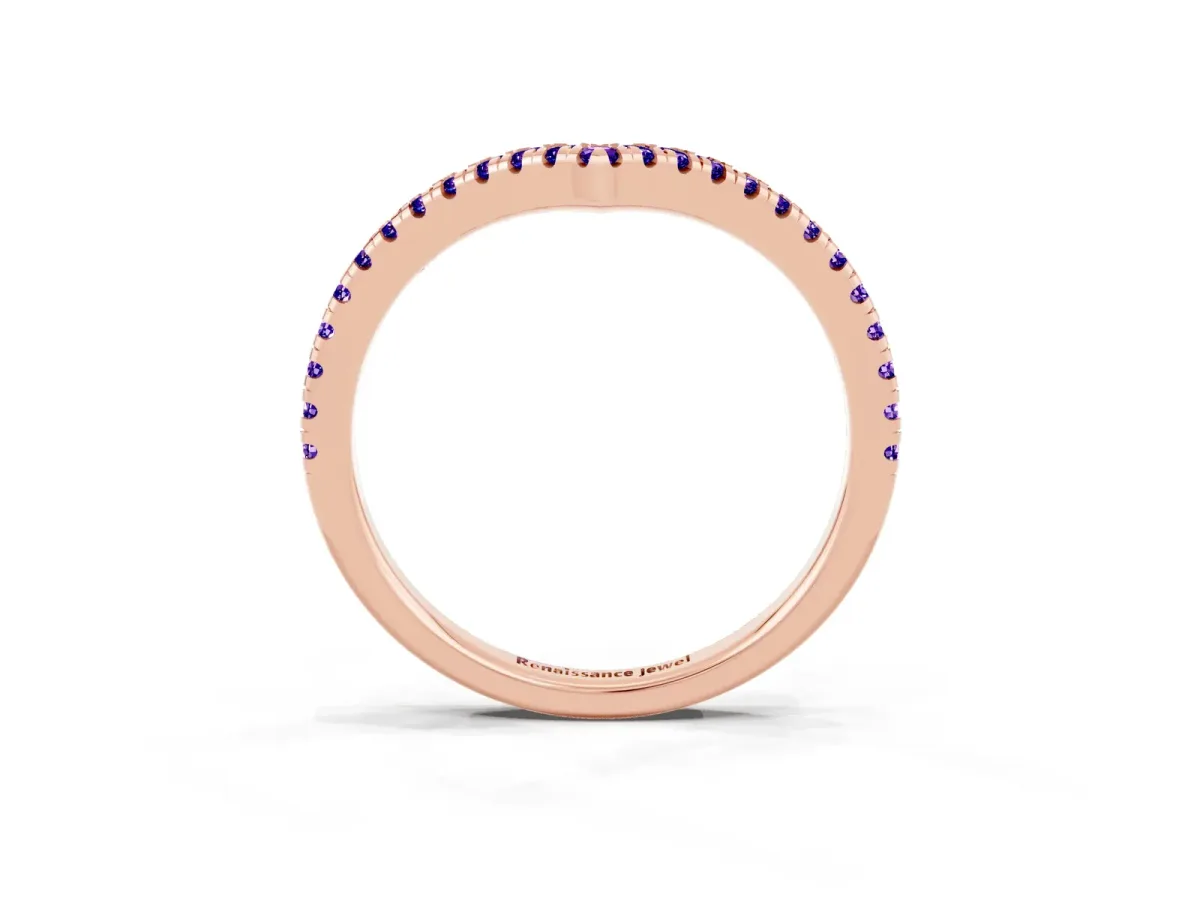 Pavé Round Tanzanite V-Shaped Chevron Band with Shared Prong Setting Rose gold