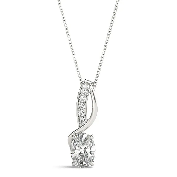 Pavé Oval Solitaire Prong Pendant Silver