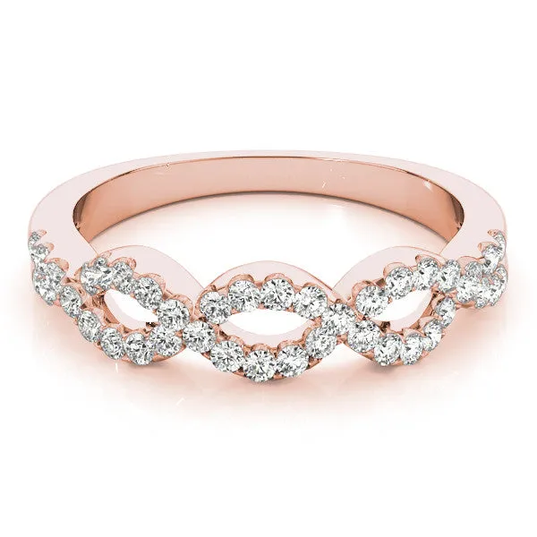 Infinity Diamond Pavé Round Stone Twist Band with Prong Setting Rose gold