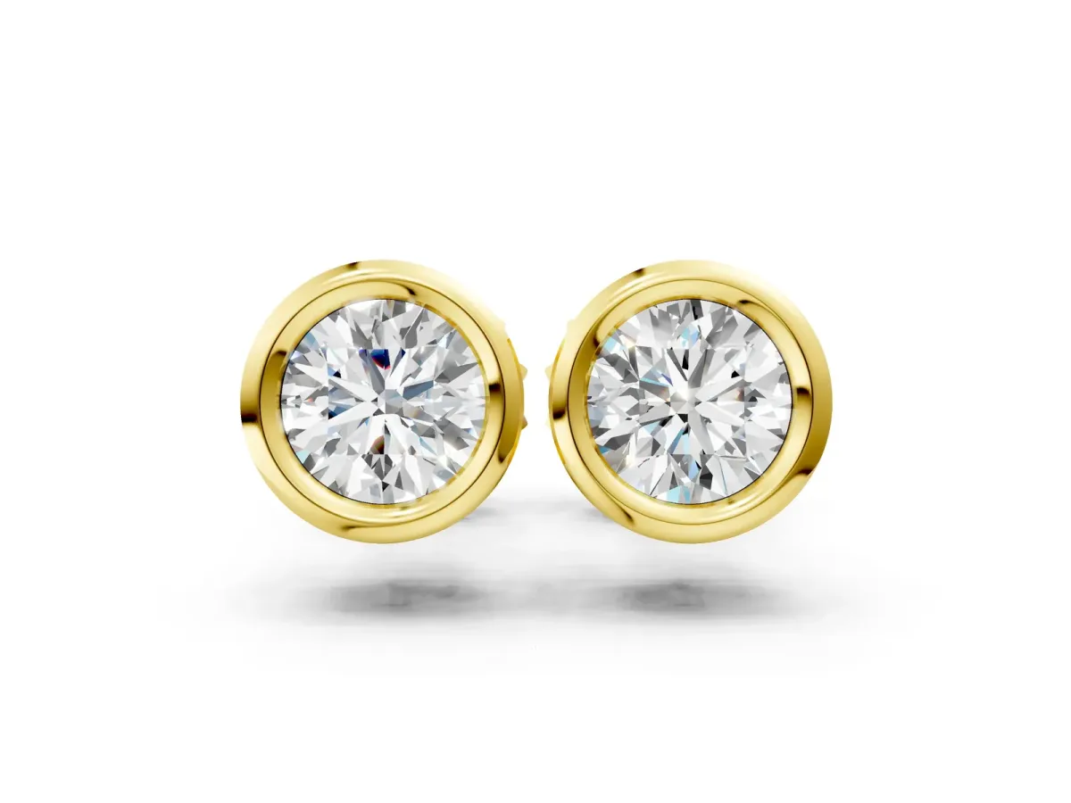 Bezel Set Round Diamond Stud Earrings Yellow gold