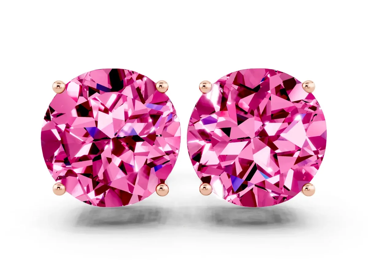 Round Cut Pink Sapphire Stud Earrings Rose gold