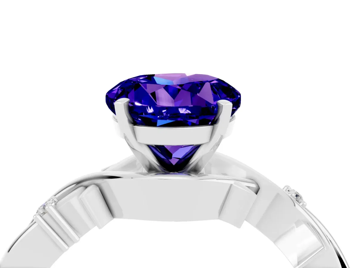 Round Cut Tanzanite Solitaire Ring with Twisted Band and Prong Setting Platinum
