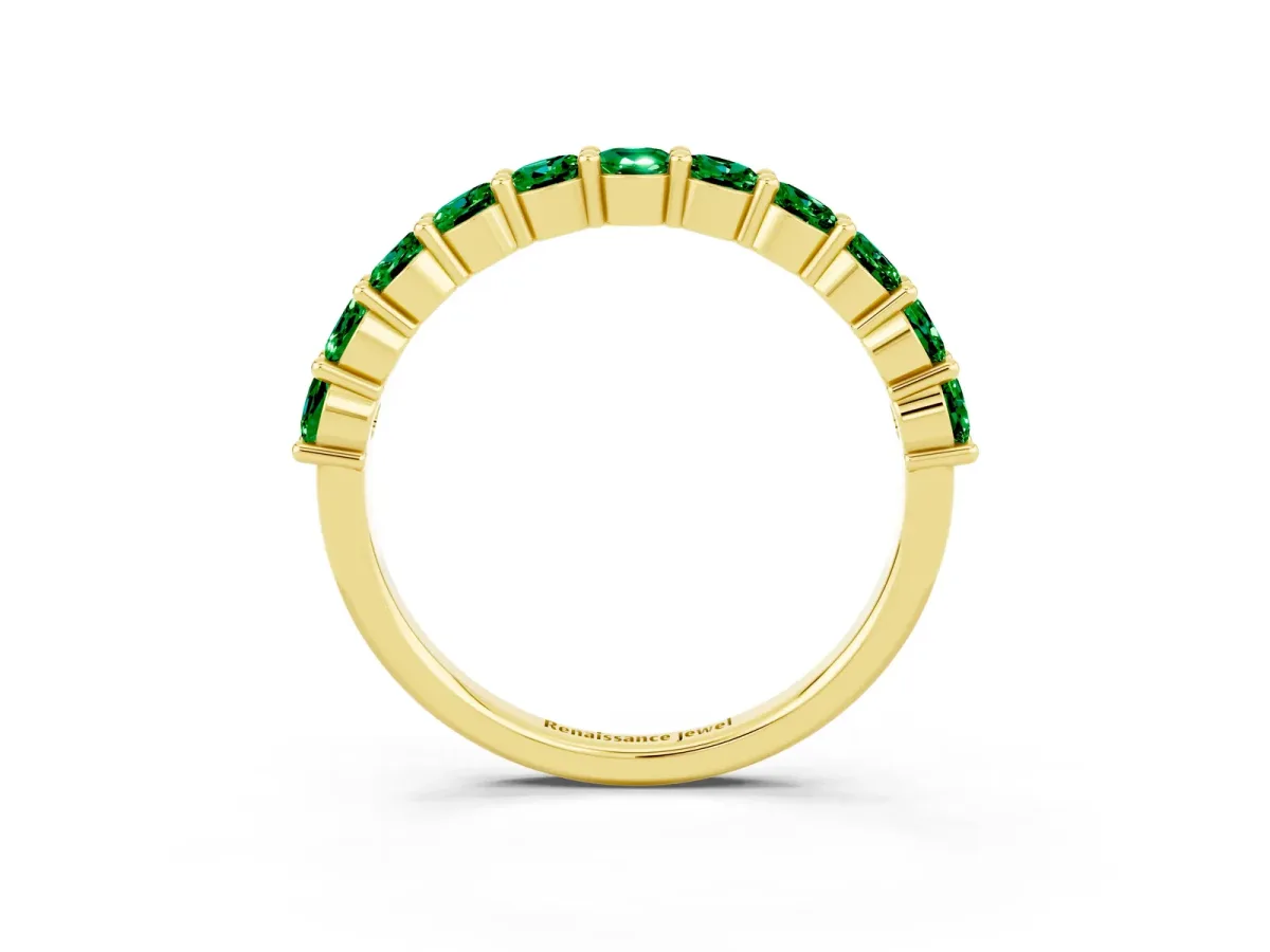 Round Emerald Half Eternity Band with Prong Setting Yellow gold