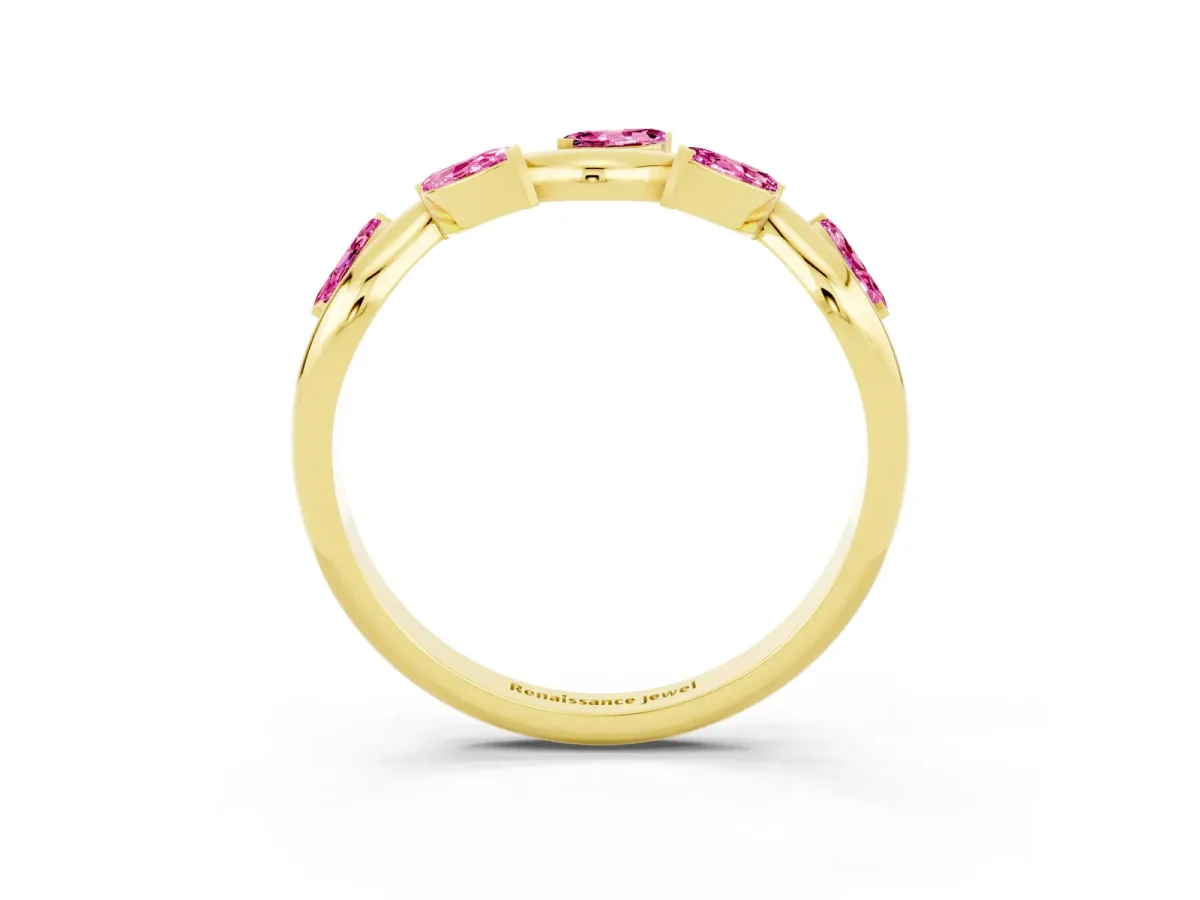 Marquise Pink Sapphire Twisted Band with Prong Setting Yellow gold
