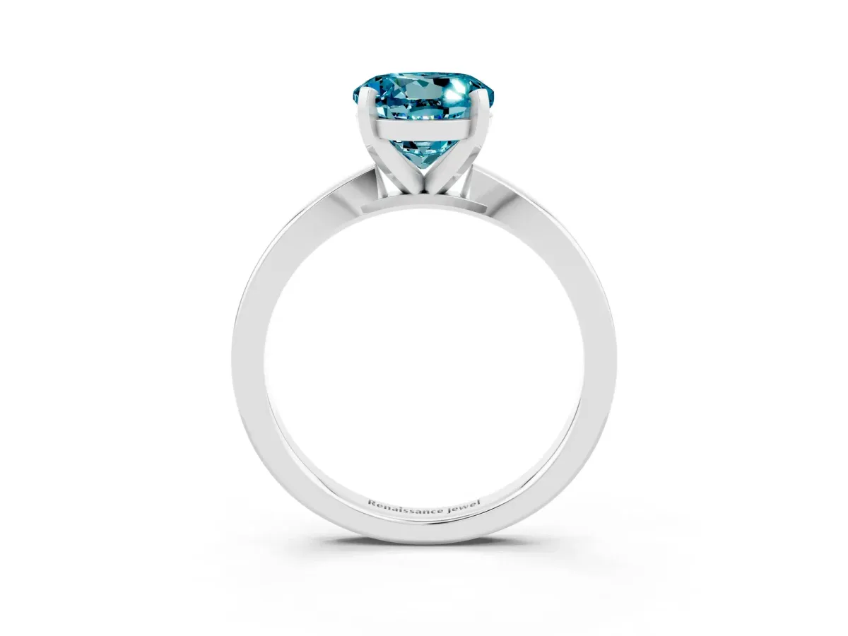 Round Cut Blue Topaz Solitaire Engagement Ring with Classic Band and Four-Prong Setting Silver