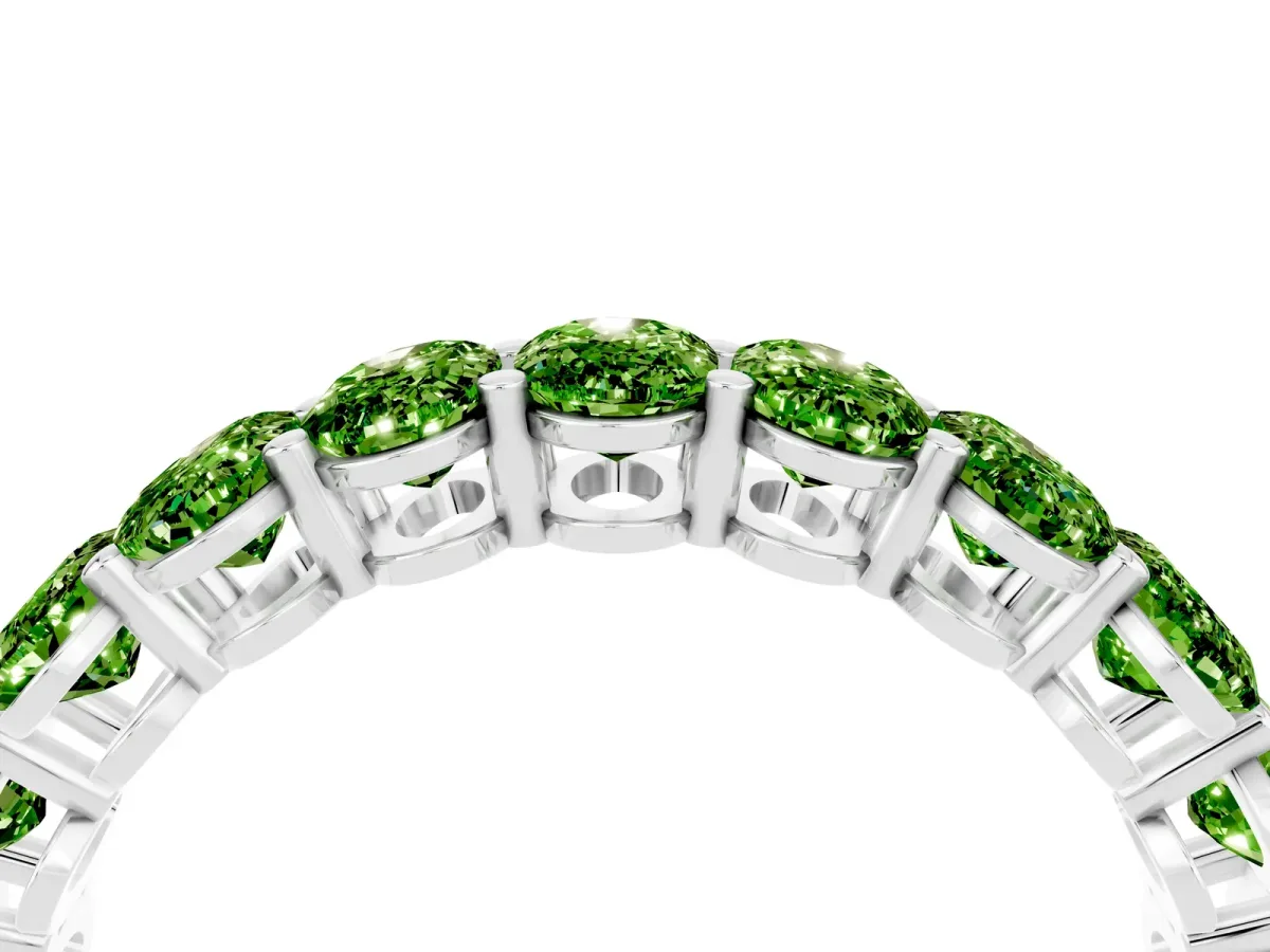 Oval Cut Peridot Eternity Band with Shared Prong Setting Silver