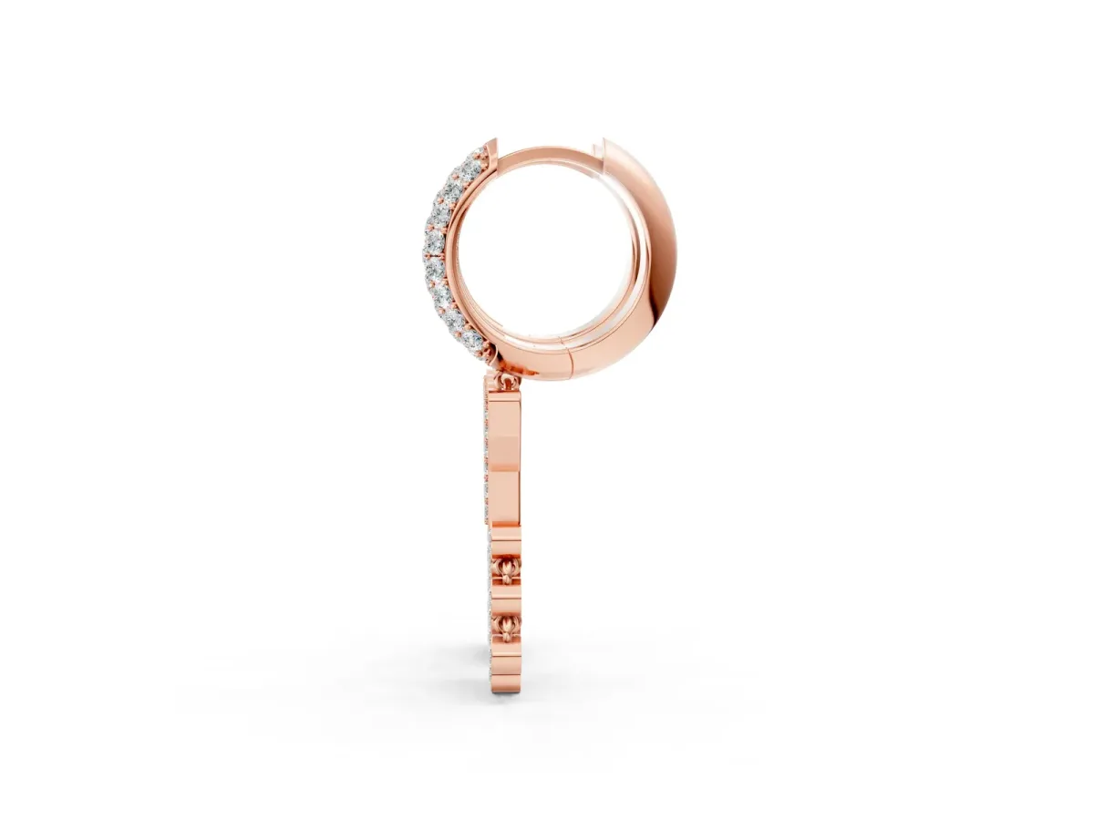 Round Diamond Initial Y Huggie Hoop Earrings Rose gold
