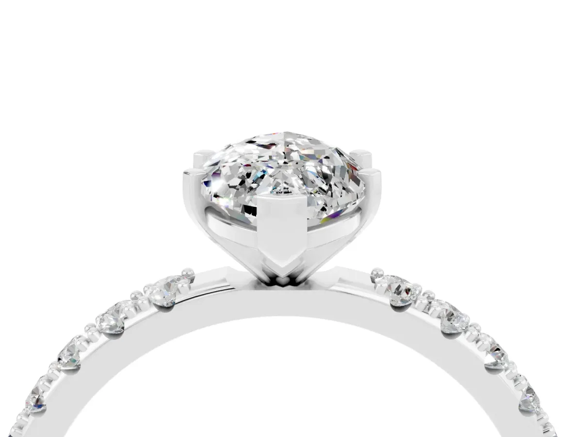 Marquise Cut Moissanite Solitaire Pavé Band with Four-Prong Setting Silver