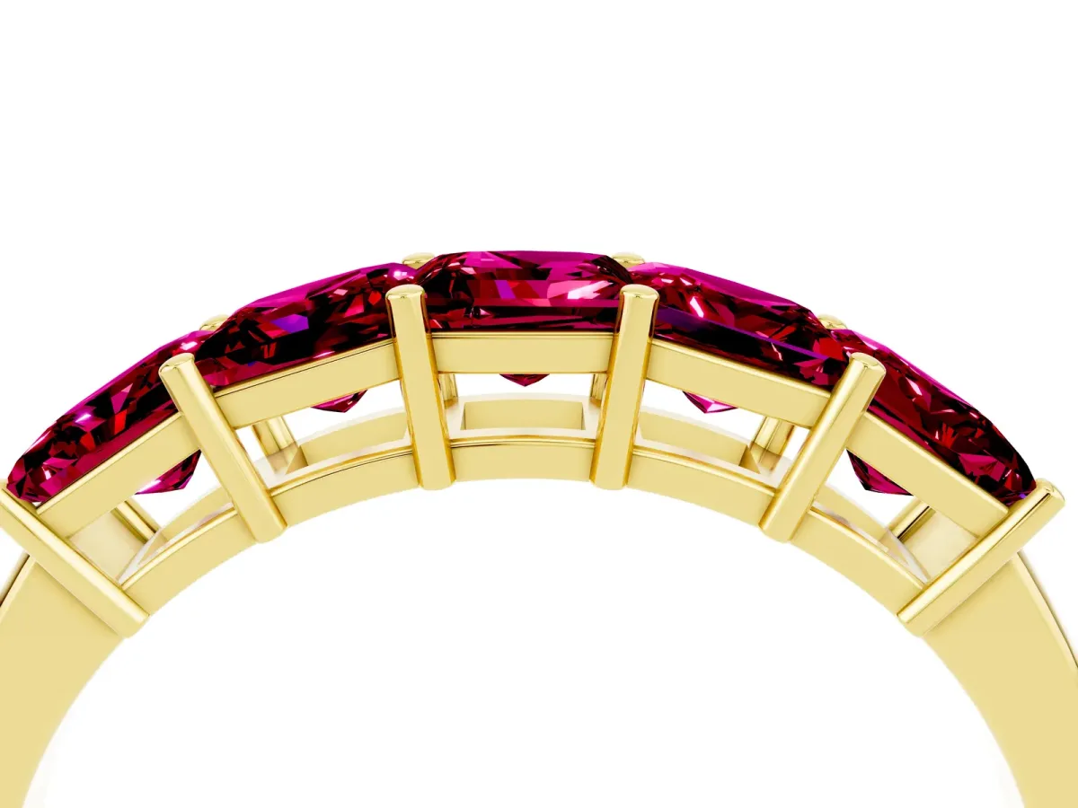 Princess Cut Five-Stone Garnet Band with Prong Setting Yellow gold